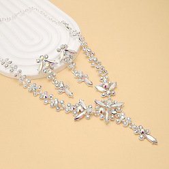 Хрусталь AB Ожерелья с подвесками и серьги-гвоздики из латуни с цветочным узором и стразами, серебряные, хрусталь AB, 420 мм