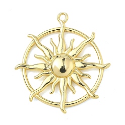 Настоящее золото 18K Латунные подвески, солнечные чары, без кадмия и без свинца, долговечный, стойки покрытие, реальный 18 k позолоченный, 27x25x3.5 мм, отверстие : 1.4 мм