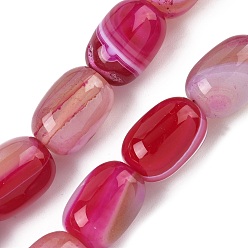 Фуксиновый Нити бусин из натурального полосатого агата/полосатого агата (окрашенного и нагретого), колонка, красно-фиолетовые, 17~18x13 мм, отверстие : 1 мм, около 11 шт / нитка, 7.68'' (19.5 см)