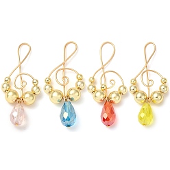 (52) Непрозрачная лаванда Большие подвески из гальванического синтетического немагнитного гематита и стекла в форме капли, прелести музыкальных нот, с золотым покрытием, разноцветные, 61x24x10 мм, отверстие : 16.5x8.5 мм