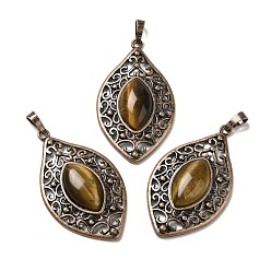 Тигровый глаз Природных тигровый глаз подвески, латунные подвески в виде конского глаза, Красная медь, без свинца и без кадмия, 48x28x7.5 мм, отверстие : 8x5 мм