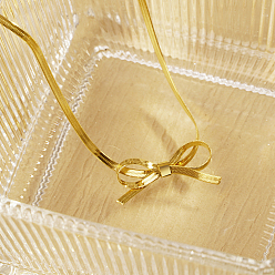 Золотой Стильные 304 плоские ожерелья-змейки из нержавеющей стали с подвеской-бантом для ежедневного ношения, золотые, 13.78 дюйм (35 см)