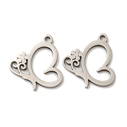 Нержавеющая Сталь Цвет Не тускнеющие 316 подвески из хирургической нержавеющей стали, лазерная резка, очарование бабочки, цвет нержавеющей стали, 15x14x1 мм, отверстие : 1.4 мм