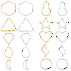 Золотой & Серебряный 80шт 20 латунные соединительные кольца, долговечный, без кадмия и без свинца, шестиугольник и луна и звезда, золотой и серебряный, 7.5~12x4~13.5x1 мм, внутренний диаметр: 1~12 мм, 4 шт / стиль