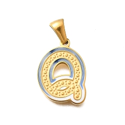 Letter Q 304 подвески из нержавеющей стали, с эмалью, ионное покрытие (ip), лазерная резка, реальный 18 k позолоченный, Буква Q, 18.5x15.5x1.5 мм, отверстие : 5.5x2.5 мм