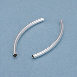 Посеребрённый Бисера латунной трубки, долговечный, изогнутые бусины, трубка, 925 серебро покрытием, 45x3 мм, отверстие : 2 мм