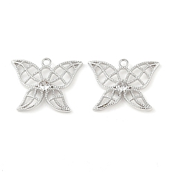 Платинированный Латунные микропаве прозрачные подвески с фианитом, без кадмия, без никеля и без свинца, бабочка, Реальная платина, 15x19x2 мм, отверстие : 1.5 мм