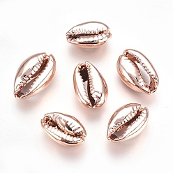 Rose Gold Electroplated Shell Beads, Cowrie Shells, Rose Gold, 15~20x10~12x5~6mm, Hole: 12~14x2~3mm