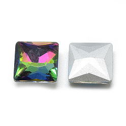 Colorful Pointed Back Glass Rhinestone Cabochons, Back Plated, Faceted, Square, Colorful, 8x8x3.5mm