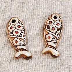 Fish Ручной работы фарфора большие кулоны, фантазии античного стекла фарфора, рыба, 67x26x11 мм, отверстие : 5 мм