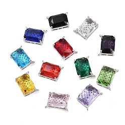 Платина Латунь стекло кулоны, прямоугольный шарм, долговечный, стойки покрытие, граненые, платина, 12x17x7.5 мм, отверстие : 1 мм