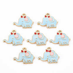 Светло-Синий Подвески из эмали и сплава, золотой свет, слон, голубой, 15x18.5x2.5 мм, отверстие : 1.8 мм