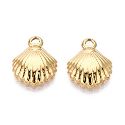 Настоящее золото 18K Текстурированные 304 подвески из нержавеющей стали в форме ракушки, ионное покрытие (ip), реальный 18 k позолоченный, 16x13x3 мм, отверстие : 1.8 мм