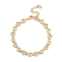 Сердце Браслеты из латуни с микропаве и фианитами для женщин, долговечный, реальный 18 k позолоченный, сердце, 7-1/8 дюйм (18 см), ссылка: 7~15x8~9.5x2~4 mm