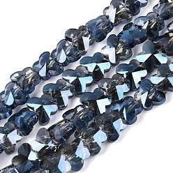 Steel Blue Electroplate Glass Beads Strands, Butterfly, Faceted, Blue Plated, Steel Blue, 6x8x4~4.5mm, Hole: 0.9~1mm, about 97~102pcs/strand, 22.64~24.61 inch(57.5~62.5cm)