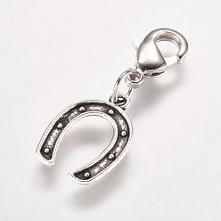 Antique Silver Alloy Pendant, with Brass Lobster Claw Clasps, Horseshoe, Antique Silver, 29mm