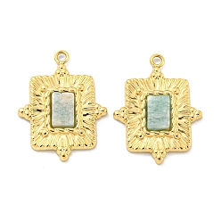 Амазонит Вакуумное покрытие pvd 304 подвески из нержавеющей стали, Прямоугольные подвески из натурального амазонита, реальный 18 k позолоченный, 19x14x2.5 мм, отверстие : 1.2 мм