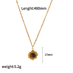 Тигровый глаз Подвеска в виде цветка тигрового глаза из натурального дерева 304 цепочка из нержавеющей стали для женщин, реальный 18 k позолоченный, 18.90 дюйм (48 см), Кулон : длиной 17 мм 