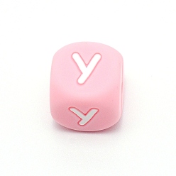 Letter Y Silicone Alphabet Beads for Bracelet or Necklace Making, Letter Style, Pink Cube, Letter.Y, 12x12x12mm, Hole: 3mm