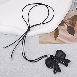 Черный Кулон в виде бантика из смолы, регулируемый черный вощеный шнурок, ожерелье для женщин, чёрные, 39.37 дюйм (100 см)