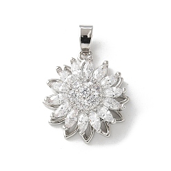 Цветок Латунные микропаве прозрачные подвески с фианитом, цветок, 19x17x8 мм, отверстие : 3x4.5 мм.