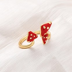 Настоящее золото 18K Латунные эмалевые открытые манжеты для женщин, гриб, стойки покрытие, прочное покрытие, без кадмия и без свинца, реальный 18 k позолоченный, размер США 8 1/4 (18.3 мм)