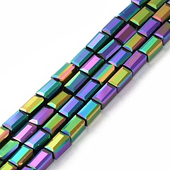 Разноцветный Гальванизируйте прозрачное стекло бисер нитей, с полным покрытием цвета радуги, граненые, прямоугольные, красочный, 4.8~5x2.5~3x2.5~3 мм, отверстие : 1 мм, около 96 шт / нитка, 18.90'' (48 см)