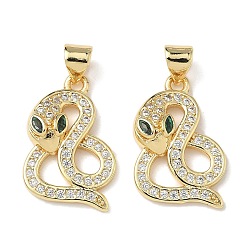 Настоящее золото 18K Латунные микро проложить кубического циркония подвески, стойки покрытие, змея, без свинца и без кадмия, долговечный, реальный 18 k позолоченный, 19.5x13x4 мм, отверстие : 4x3.5 мм