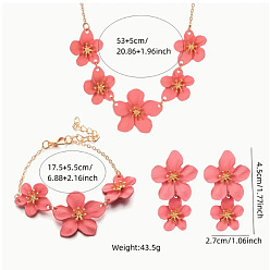 Светло-Коралловый Наборы из цветочных браслетов, серег и ожерелий из сплава с распылением краски для женщин, свет коралловый, 530 мм