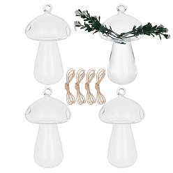 Гриб Стеклянные подвесные гидропонные вазы, с джутовой веревкой, гриб, 75x130 мм