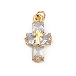 Настоящее золото 18K Стойки обшивки латунь кубического циркония подвески, без кадмия и без свинца, долговечный, с целью перехода в кольце, религия крест очарование, реальный 18 k позолоченный, 22x13x5 мм, отверстие : 1 мм