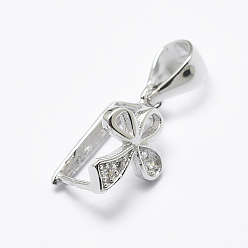 Платина Антикоррозийное покрытие родием 925 подвеска из стерлингового серебра с микропаве из кубических цирконий, ледоруб и щепотку поручительств, бантом, платина, 12x8x7 мм, отверстие : 3x5 мм, штифты : 0.6 мм