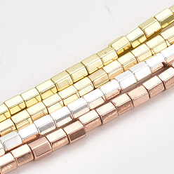 Mixed Color Electroplate Non-magnetic Synthetic Hematite Beads Strands, Column, Faceted, Mixed Color, 3x3x3mm, Hole: 0.8mm, about 130pcs/strand, 16.1 inch