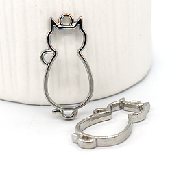 Платина Подвески в форме кошки с открытой спиной из сплава, для diy уф смолы, эпоксидная смола, Прессованные цветочные украшения, платина, 38x18x3.3 мм