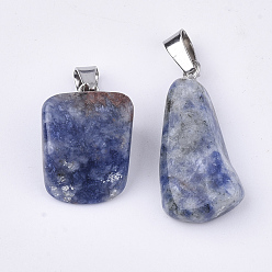 Blue Spot Jasper Natural Blue Spot Stone Pendants, with Stainless Steel Snap On Bails, Nuggets, 15~35x10~20x5~15mm, Hole: 3x7.5mm
