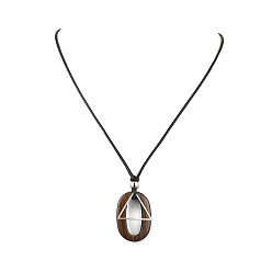 Кокосово-Коричневый Овальные и треугольные подвески из латуни, акриловые, из черного вощеного полиэфирного шнура, серебряный цвет гальваническим, кокосового коричневый, 35.43 дюйм (90 см)