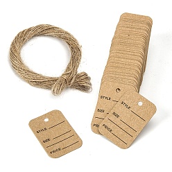 BurlyWood 100Pcs Paper Label, Paper Display Cards, with 20M Rope, Rectangle, BurlyWood, 3.75x2.5cm