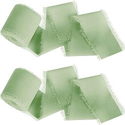 Светло-зеленый 5м полиэфирная шифоновая лента, Лента с необработанными краями для изготовления ювелирных бантов своими руками, Подарочная упаковка, светло-зеленый, 1-5/8 дюйм (40 мм), около 5.47 ярдов (5 м) / рулон