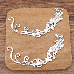 Серебро Сплав горный хрусталь кулон кабошон настройки, феникс, серебряные, пригодный для стразов 4~6 мм, 90x45 мм, 10 шт / комплект