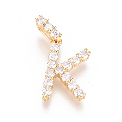 Letter K Позолоченная латунь с микропаве из прозрачного кубического циркония, долговечный, буквы, letter.k, 23x13.5x3.5 мм, отверстие : 7.5x3 мм