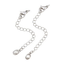 Platinum Brass Curb Chain Extender, End Chains with Lobster Claw Clasps and ABS Plastic Imitation Pearl Charms, Oval, Platinum, 75mm, Hole: 2.4mm