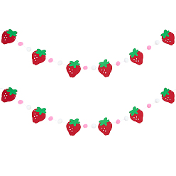 Красный Подвесные флажки из полиэстера и фетра с изображением клубники, для декора вечеринки, красные, 2000 мм