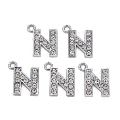 Letter N Подвески из сплава , с кристально горный хрусталь, платина, без кадмия и без свинца, алфавит, letter.n, 17x15x2 мм, отверстие : 1.8 мм