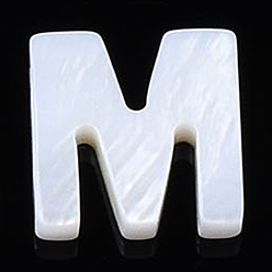 Letter M Естественных пресноводных стеклянные бусы, цвет морской раковины, Начальная буква, Буква М, 9.5x9.5x2 мм, отверстие : 0.8 мм