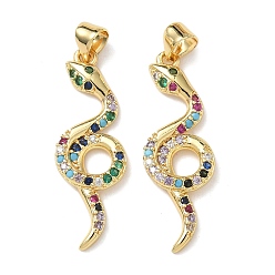 Настоящее золото 18K Латунные микро проложить кубического циркония подвески, стойки покрытие, змея, без свинца и без кадмия, долговечный, реальный 18 k позолоченный, 32x11x3.5 мм, отверстие : 4x3.5 мм