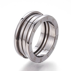 Couleur Acier Inoxydable 304 bagues en acier inoxydable anti-ternissement, bague avec chiffres romains, couleur inox, taille 6~9, 16~19mm