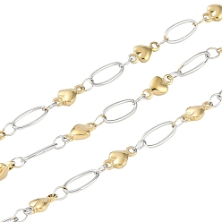 Золотой & Цвет Нержавеющей Стали Ионное покрытие (ip) 304 звено цепи из нержавеющей стали, пайки, золотые и нержавеющая сталь цвет, Сердце: 9x4.5x2 mm