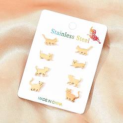 Золотой 4 пары 304 серьги-гвоздики из нержавеющей стали, форма кошки, золотые, 6.5~10.5x11~12.5 мм