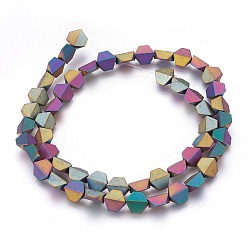 Rainbow Plated Electroplated Non-magnetic Synthetic Hematite Beads Strands, Frosted, Trapezoid, Multi-color Plated, 8x8x4mm, Hole: 1mm, about 52pcs/strand, 16.14 inch(41cm)