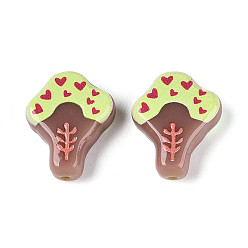 Верблюжий Печатные непрозрачные бусины из смолы, дерево с узором в виде сердца, верблюжие, 19x15x6 мм, отверстие : 1.2~1.4 мм